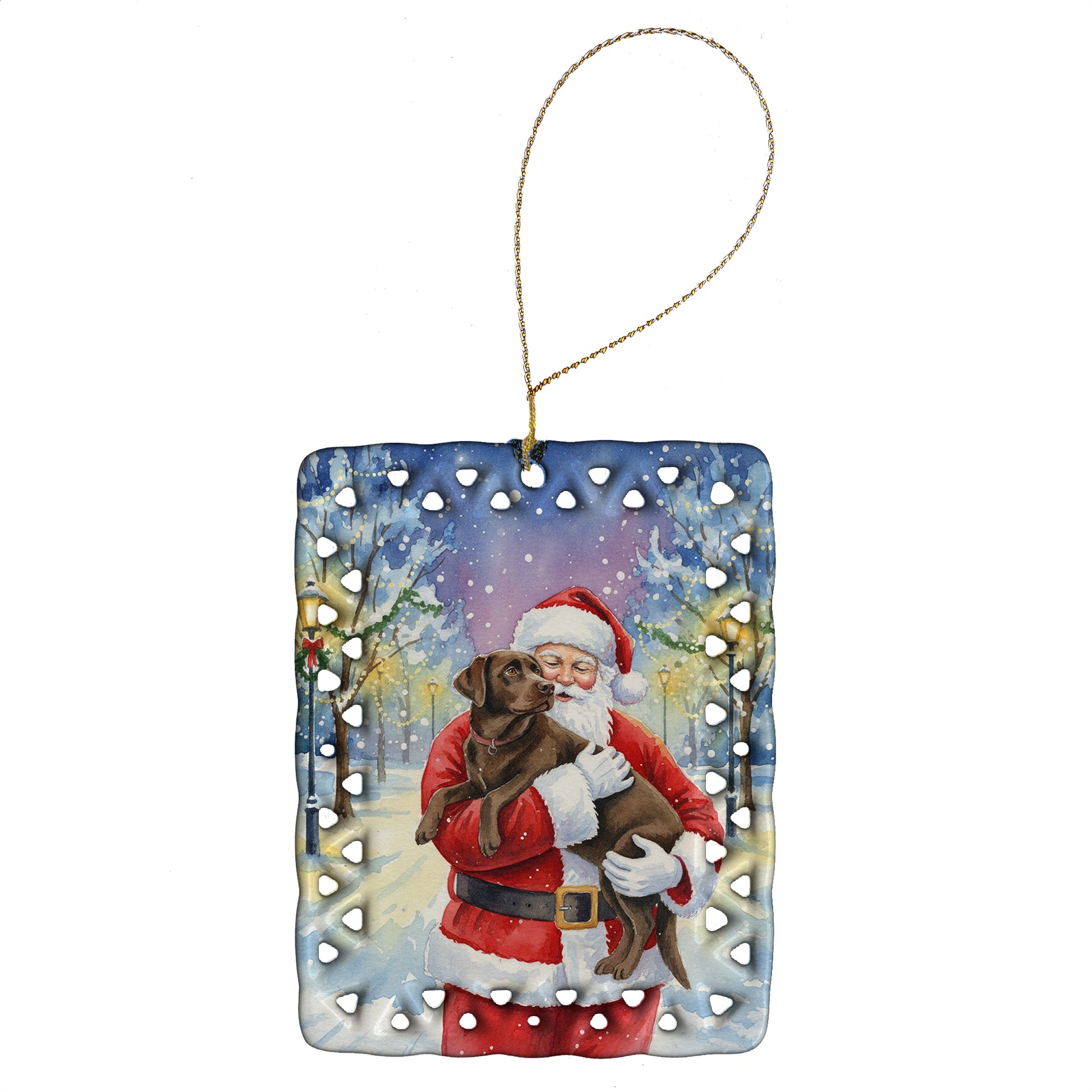 Buy this Chocolate Labrador Retriever with Santa Claus Porcelain Ornament