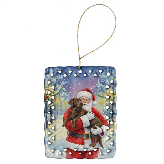 Buy this Chocolate Labrador Retriever with Santa Claus Porcelain Ornament