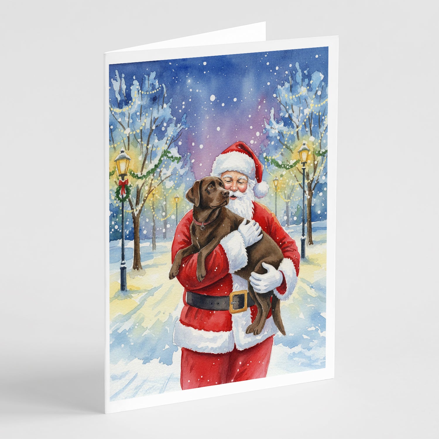Buy this Chocolate Labrador Retriever with Santa Claus Greeting Cards Pack of 8