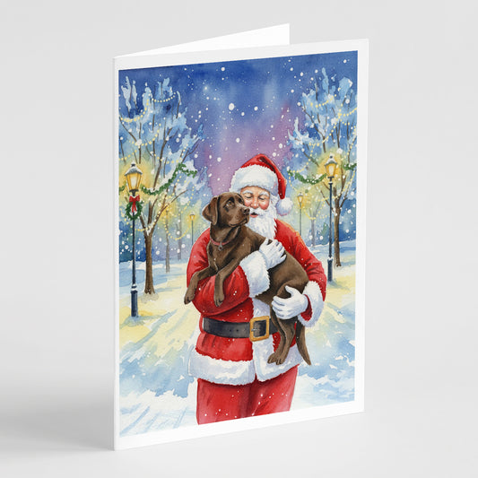 Buy this Chocolate Labrador Retriever with Santa Claus Greeting Cards Pack of 8