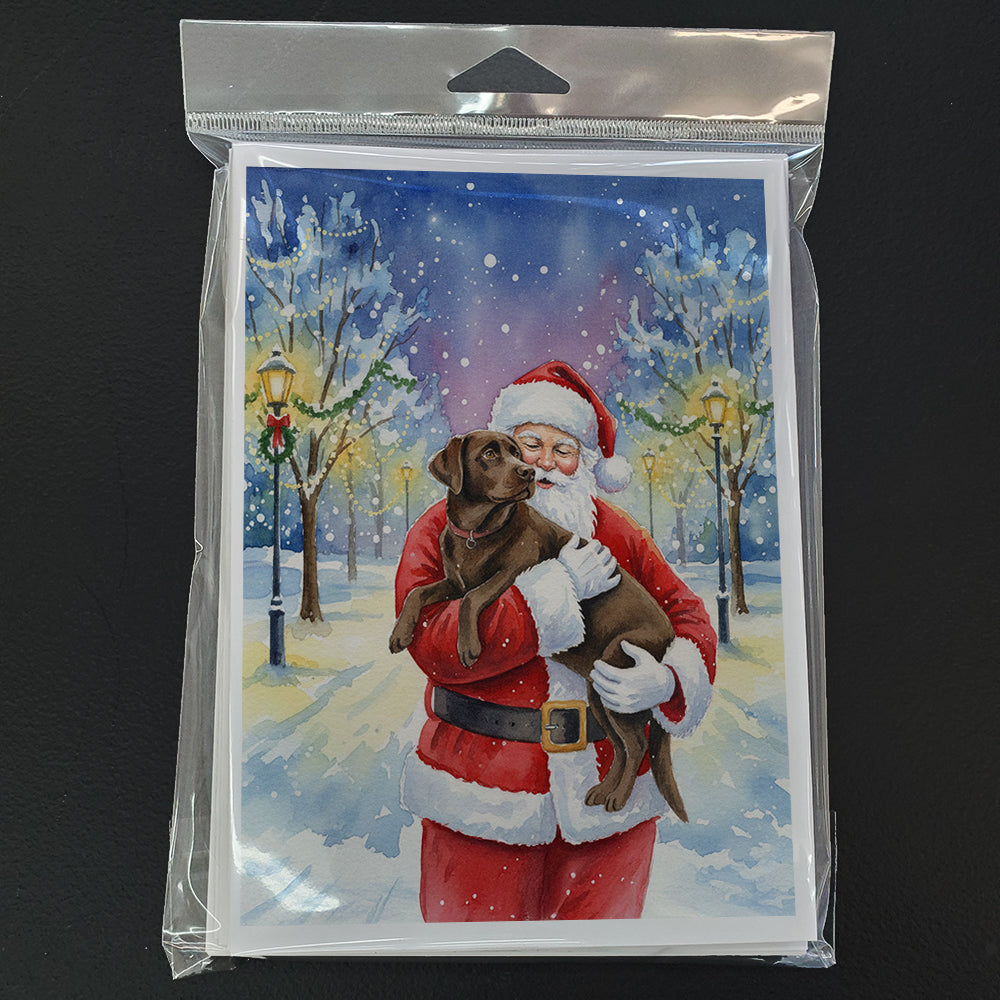 Chocolate Labrador Retriever with Santa Claus Greeting Cards Pack of 8