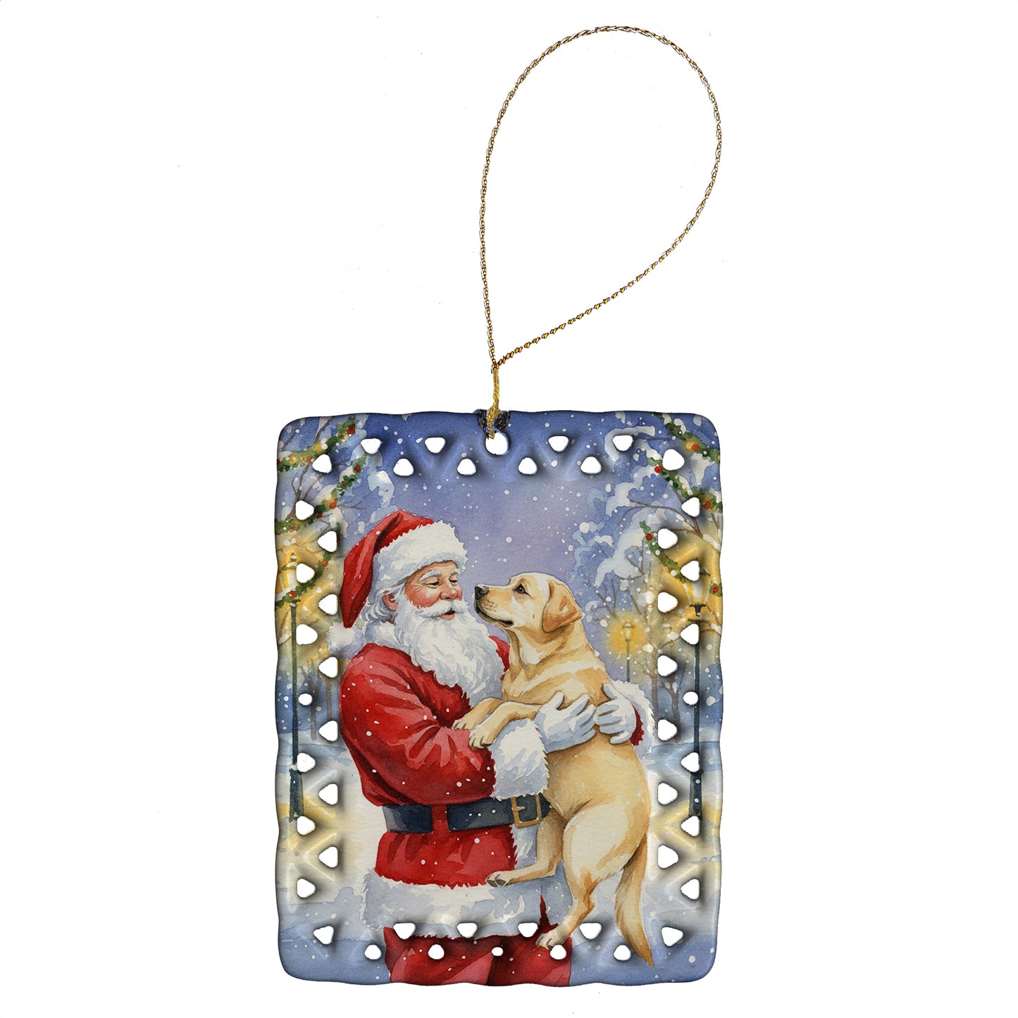 Buy this Yellow Labrador Retriever with Santa Claus Porcelain Ornament