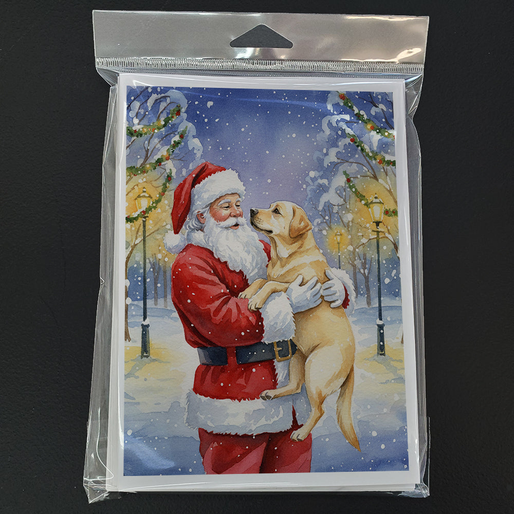 Yellow Labrador Retriever with Santa Claus Greeting Cards Pack of 8