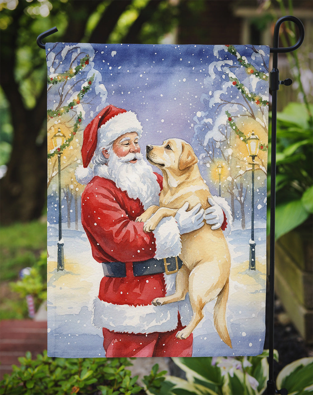 Yellow Labrador Retriever with Santa Claus Garden Flag