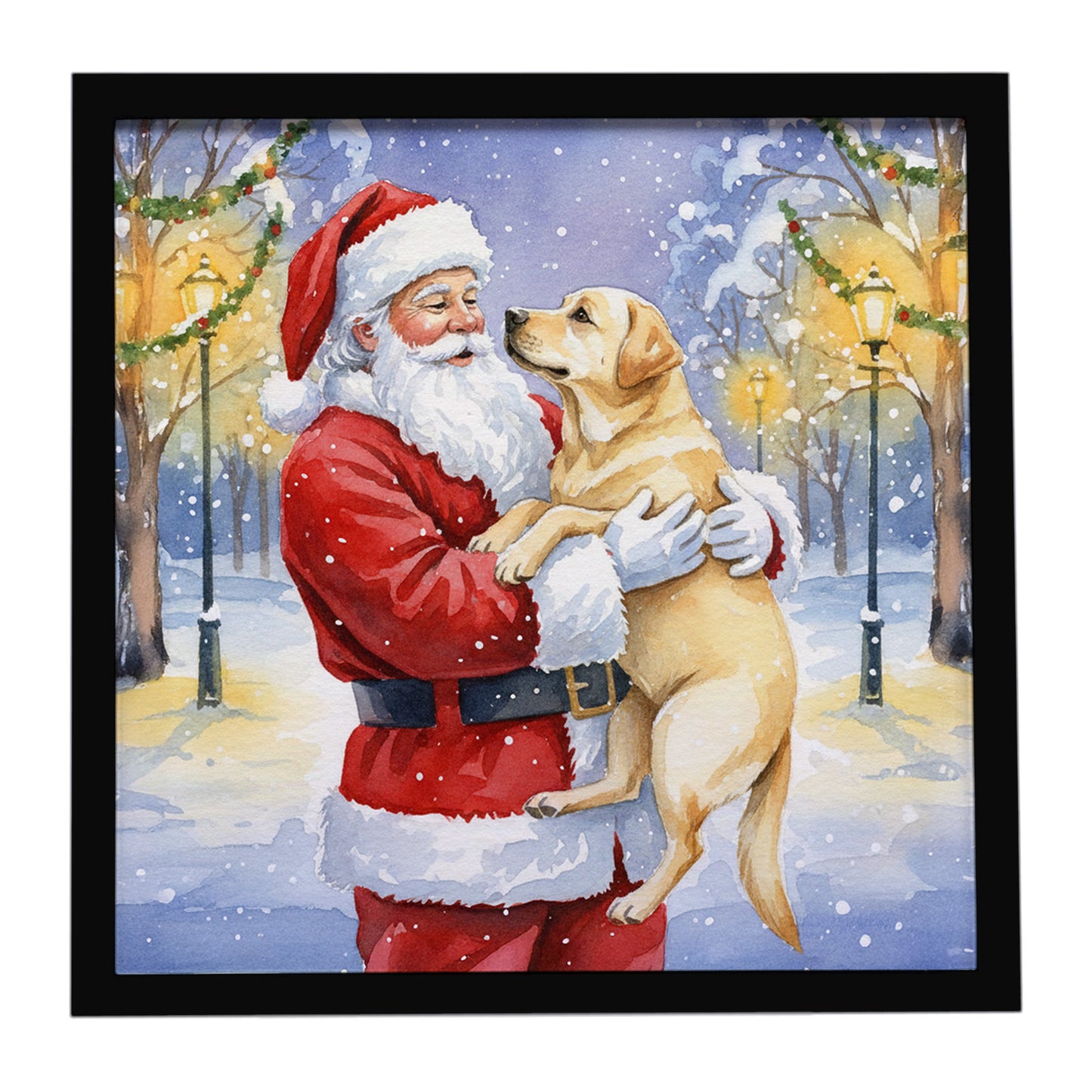 Buy this Yellow Labrador Retriever with Santa Claus Framed Metal Print