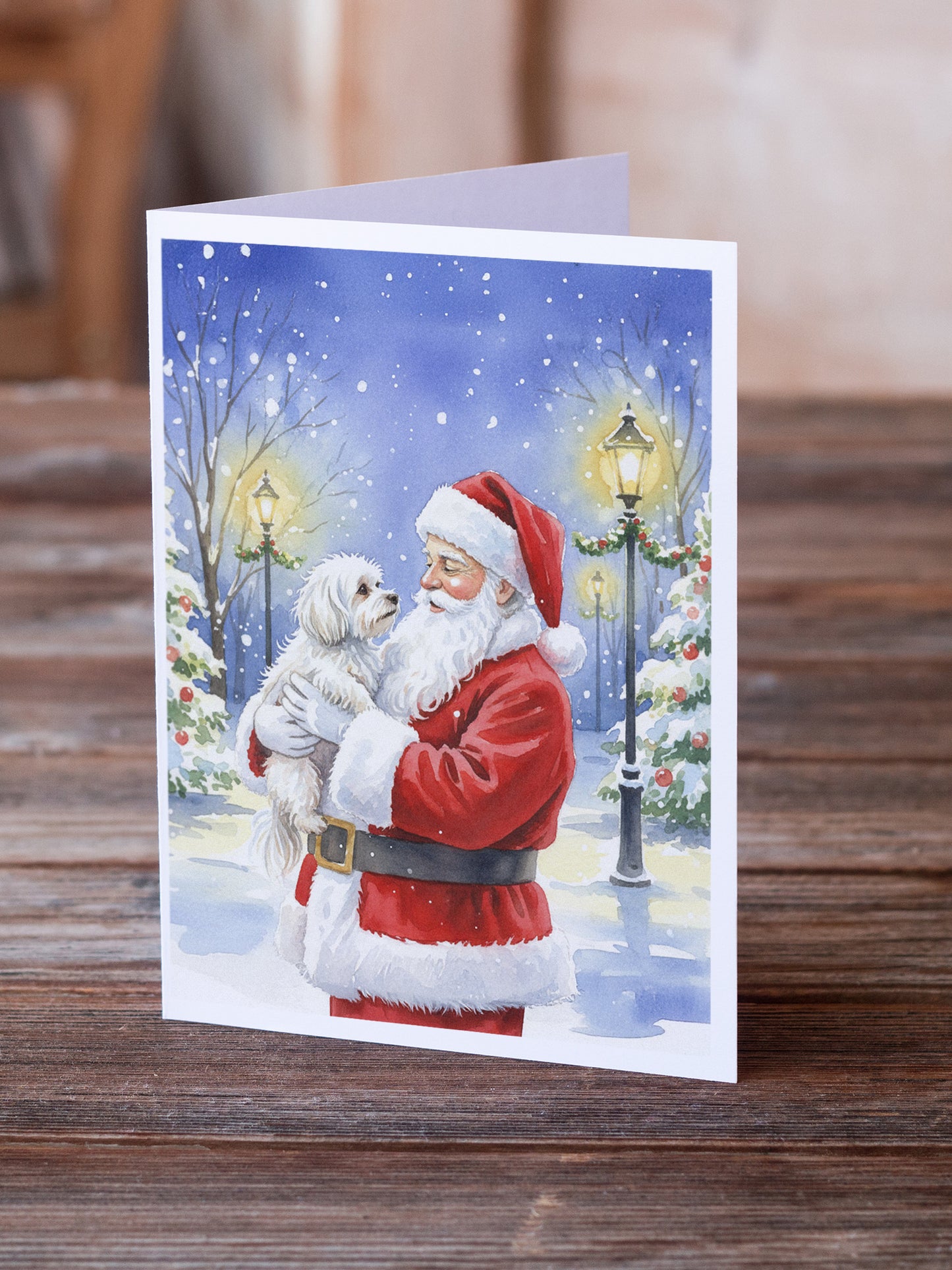 Maltese with Santa Claus Greeting Cards Pack of 8