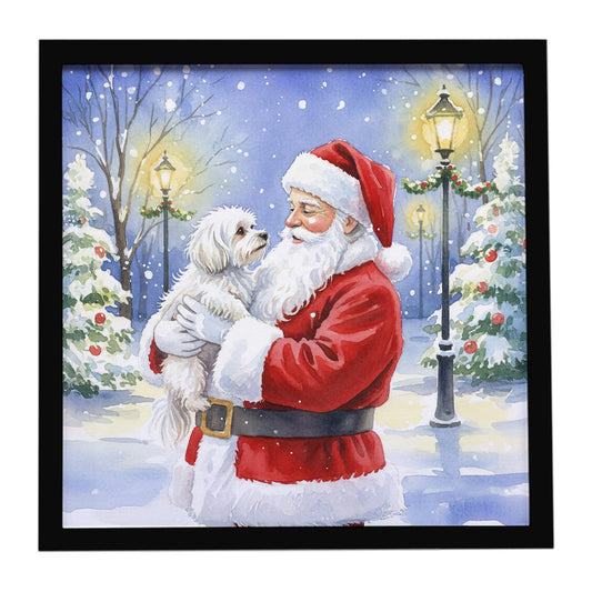 Buy this Maltese with Santa Claus Framed Metal Print