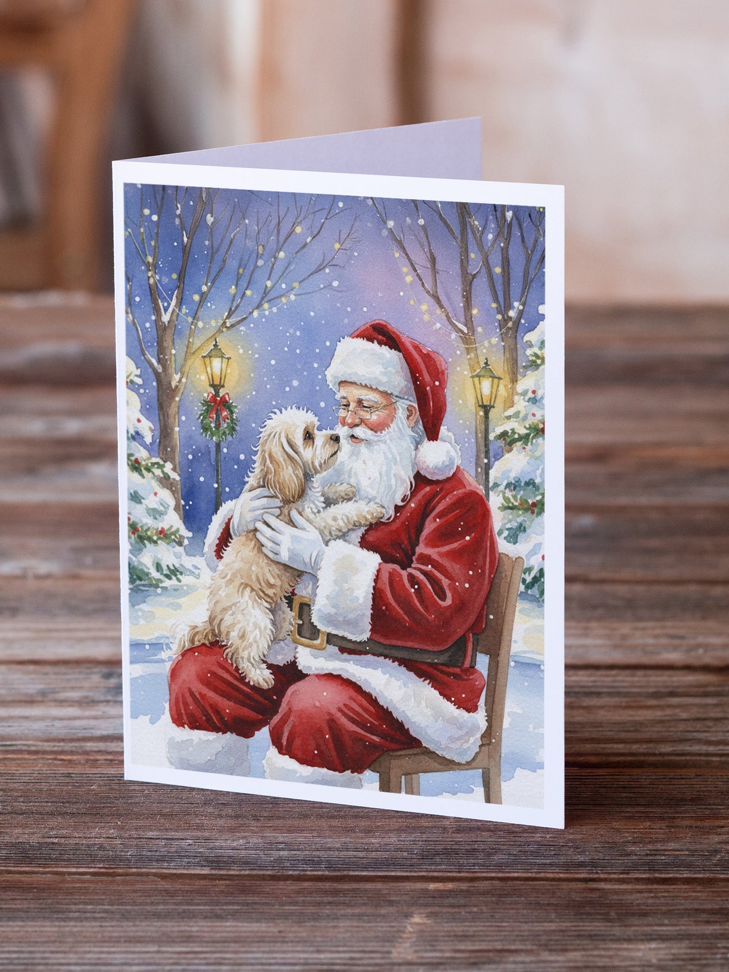 Maltipoo with Santa Claus Greeting Cards Pack of 8