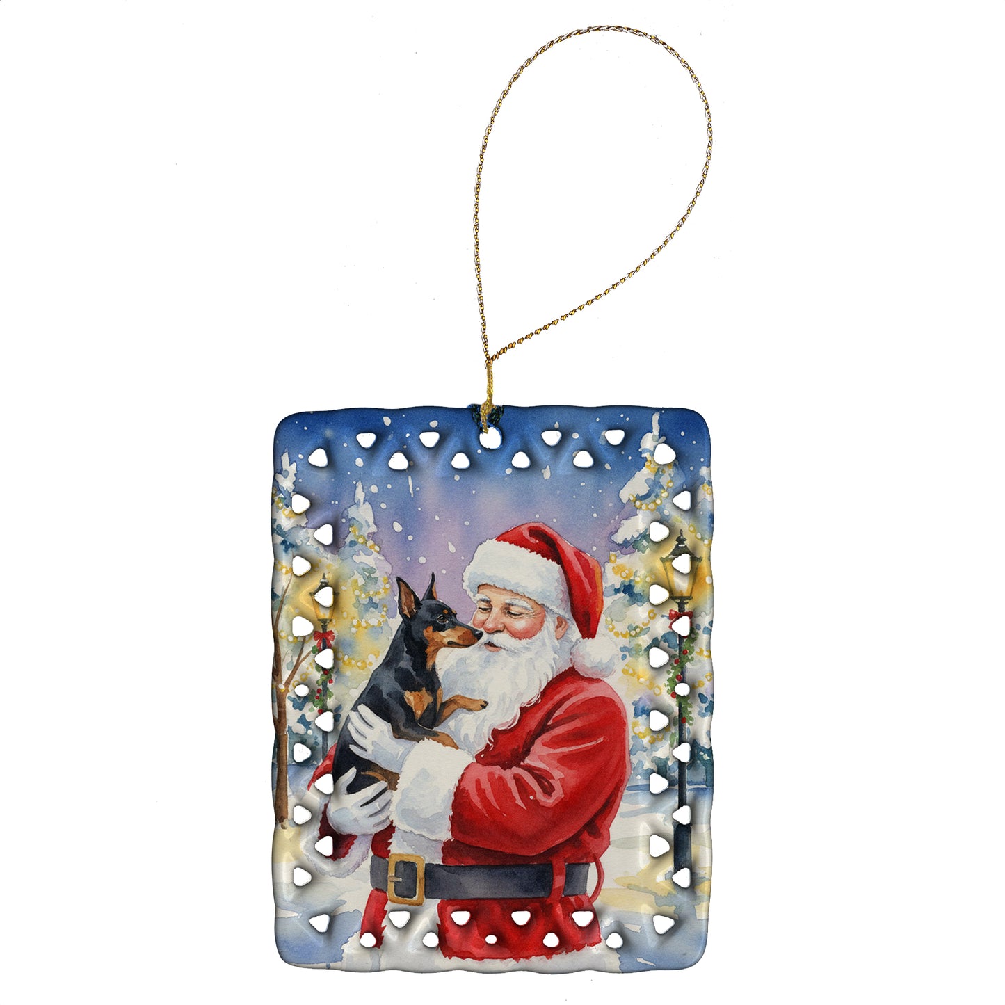 Buy this Manchester Terrier with Santa Claus Porcelain Ornament