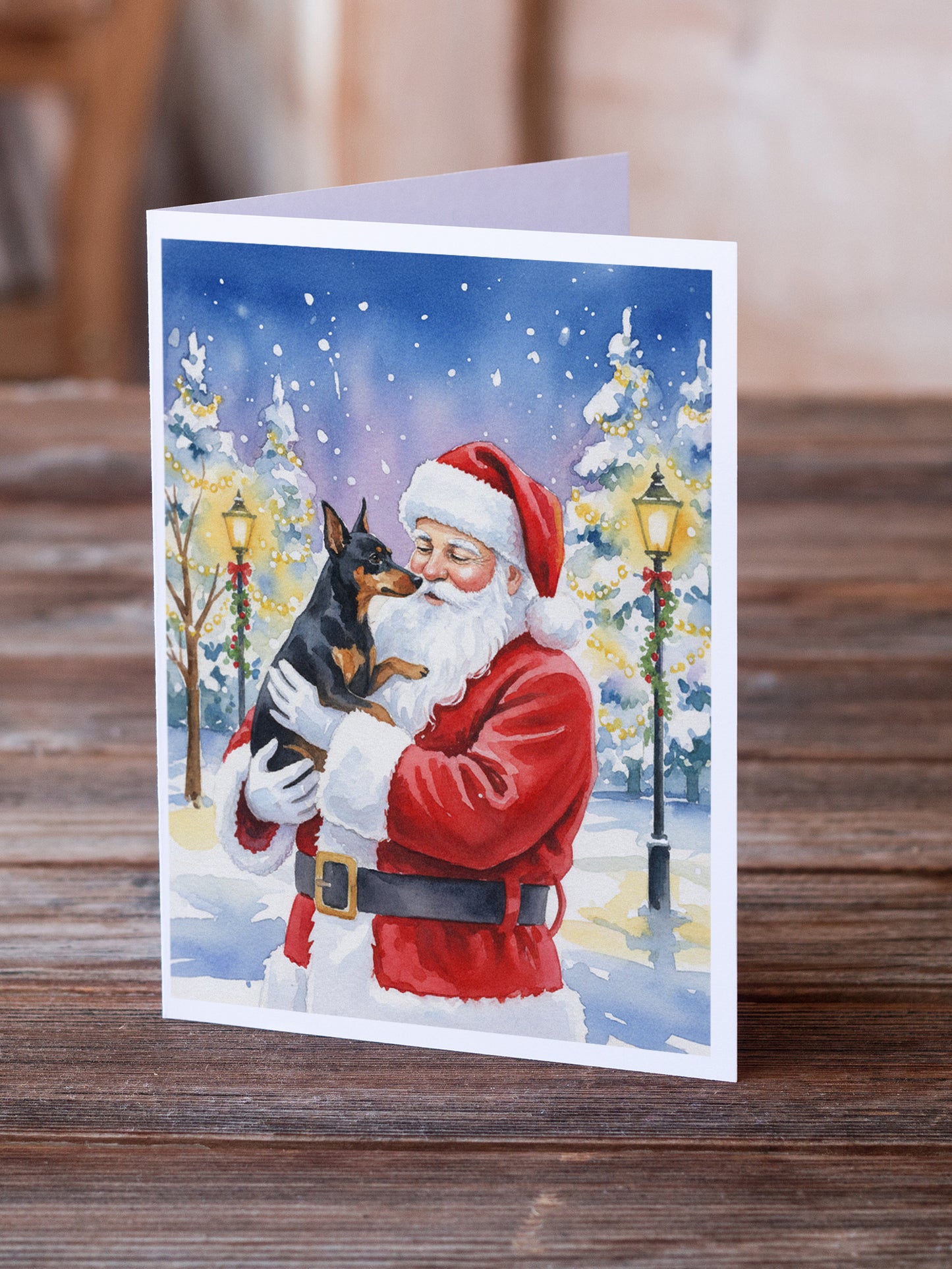 Manchester Terrier with Santa Claus Greeting Cards Pack of 8