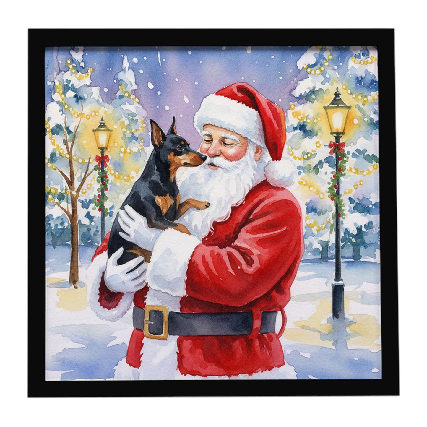 Buy this Manchester Terrier with Santa Claus Framed Metal Print
