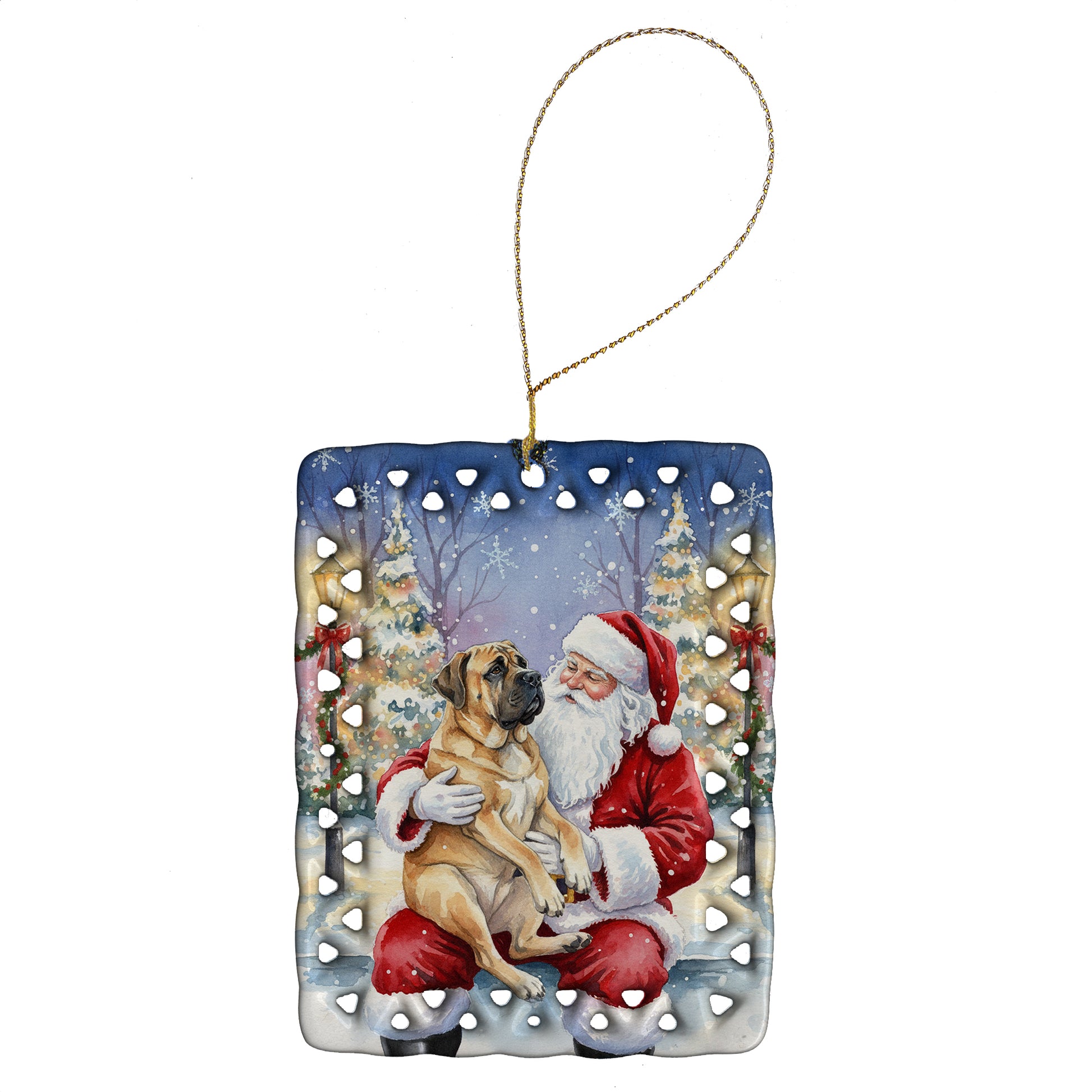 Buy this Mastiff with Santa Claus Porcelain Ornament