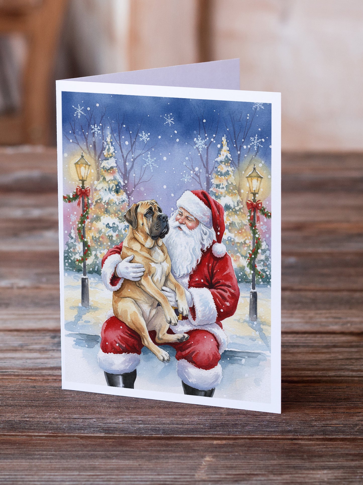 Mastiff with Santa Claus Greeting Cards Pack of 8