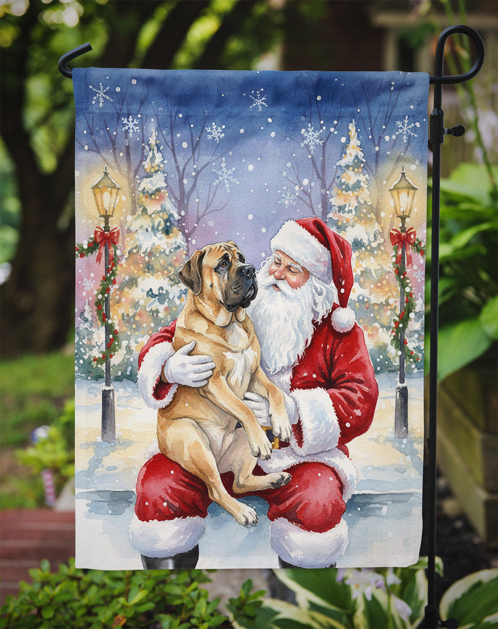 Mastiff with Santa Claus Garden Flag