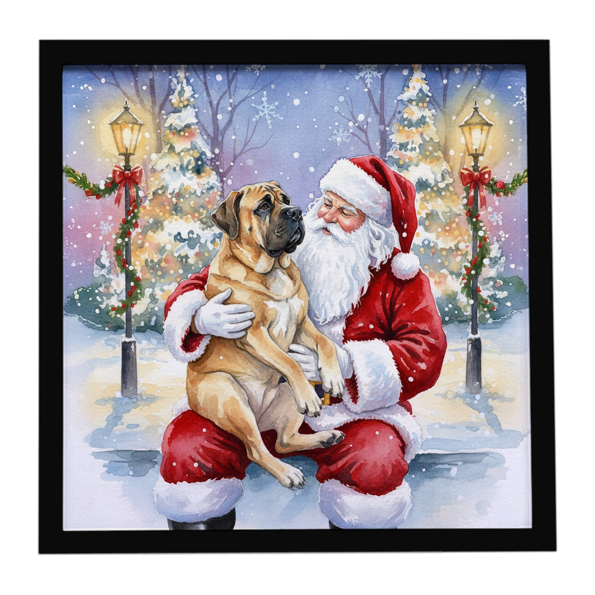 Buy this Mastiff with Santa Claus Framed Metal Print