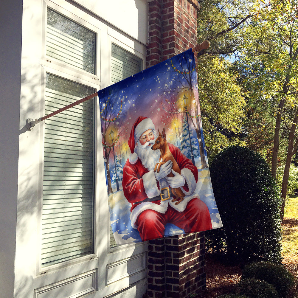 Red Miniature Pinscher with Santa Claus House Flag