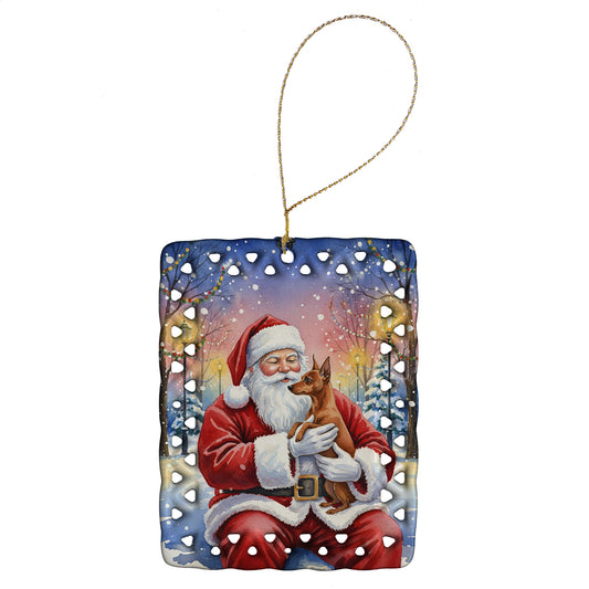 Buy this Red Miniature Pinscher with Santa Claus Porcelain Ornament