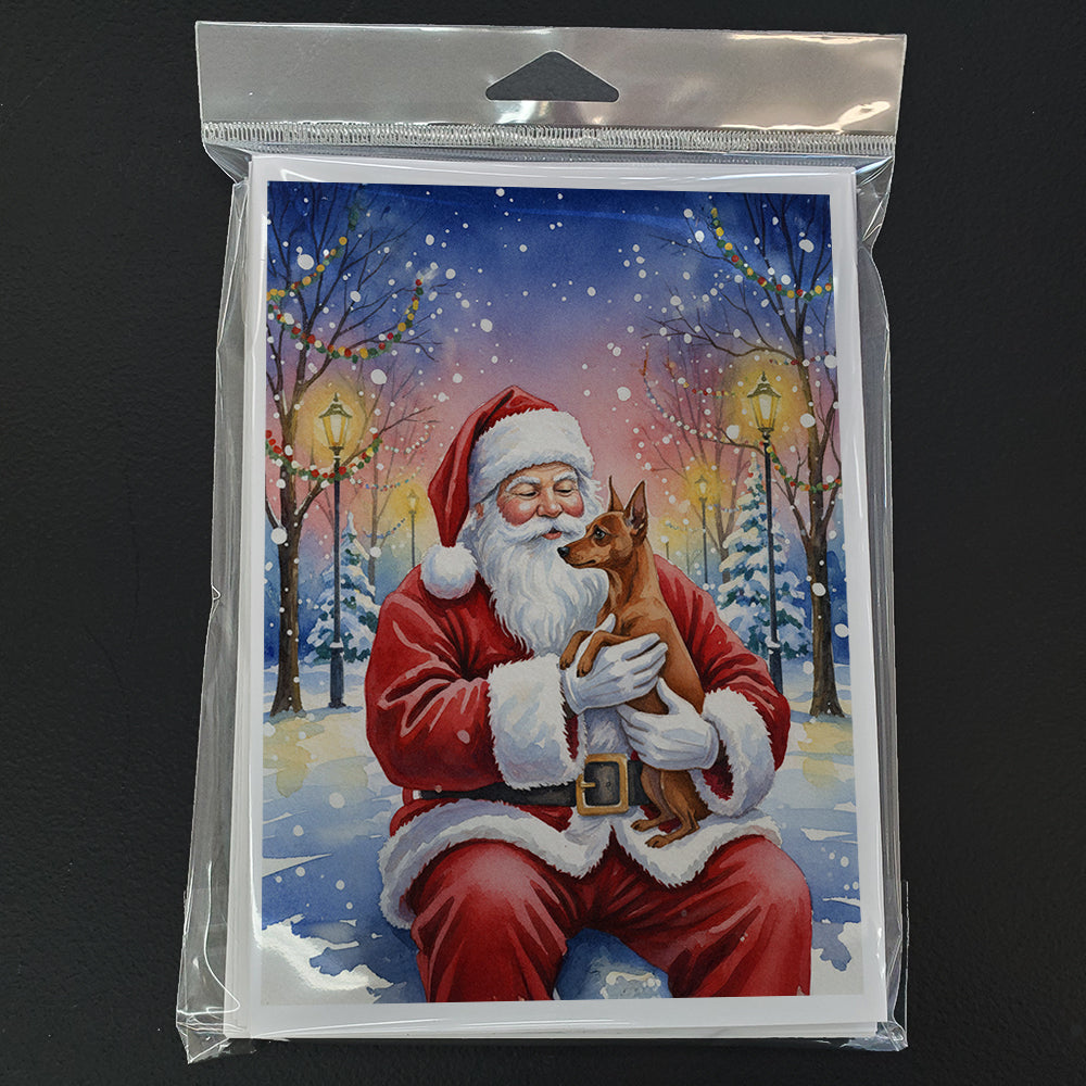 Red Miniature Pinscher with Santa Claus Greeting Cards Pack of 8