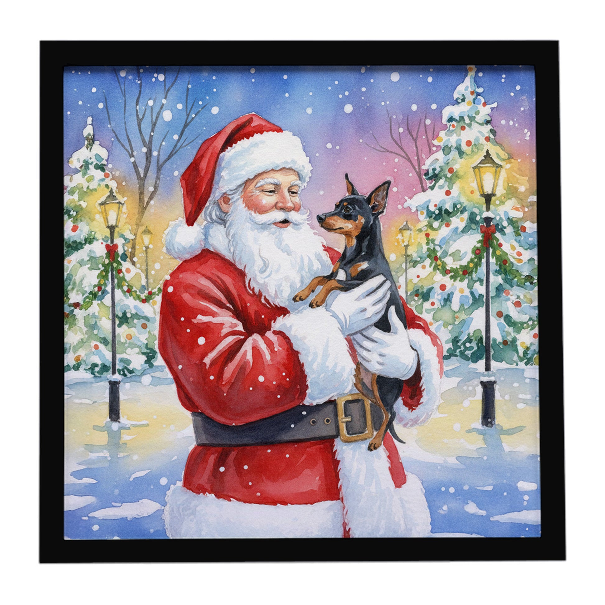 Buy this Miniature Pinscher with Santa Claus Framed Metal Print