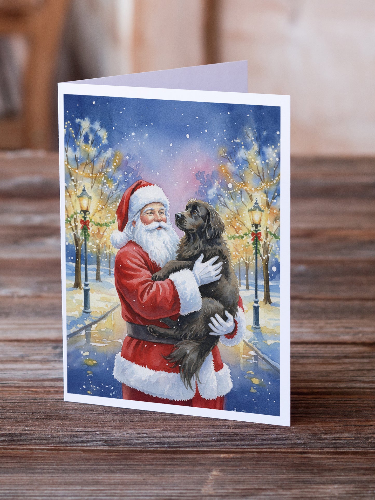 Newfoundland with Santa Claus Greeting Cards Pack of 8