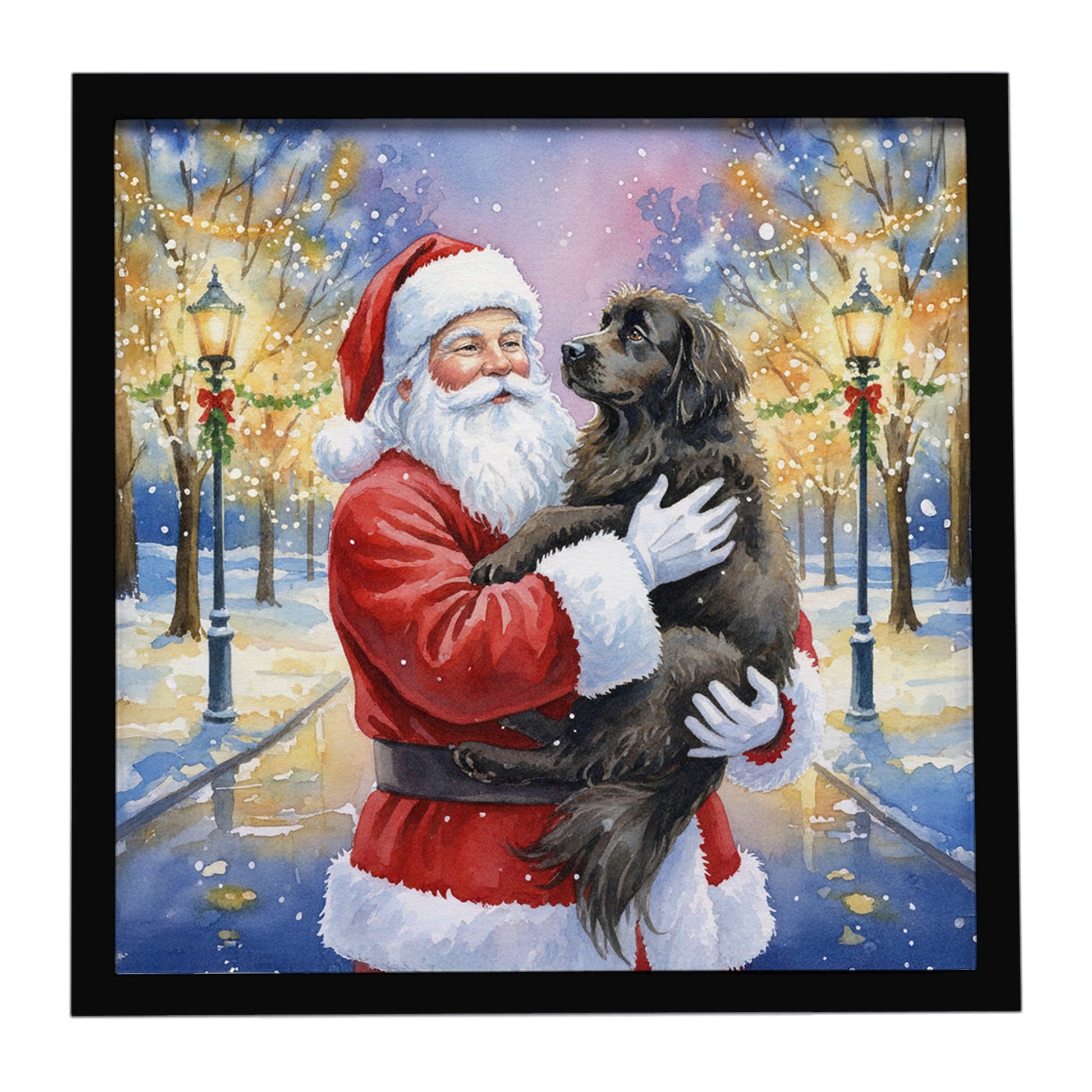 Buy this Newfoundland with Santa Claus Framed Metal Print
