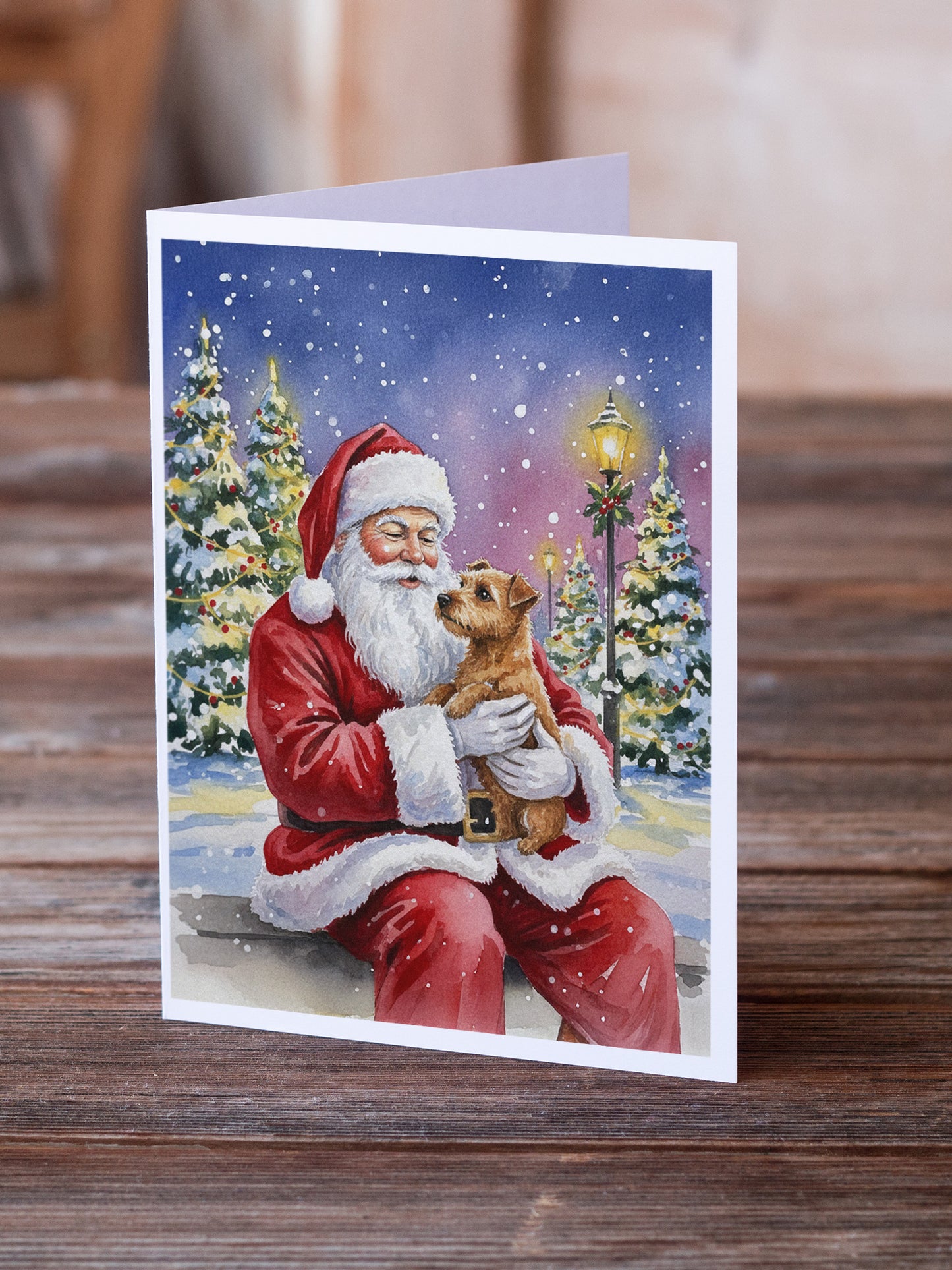 Norfolk Terrier with Santa Claus Greeting Cards Pack of 8