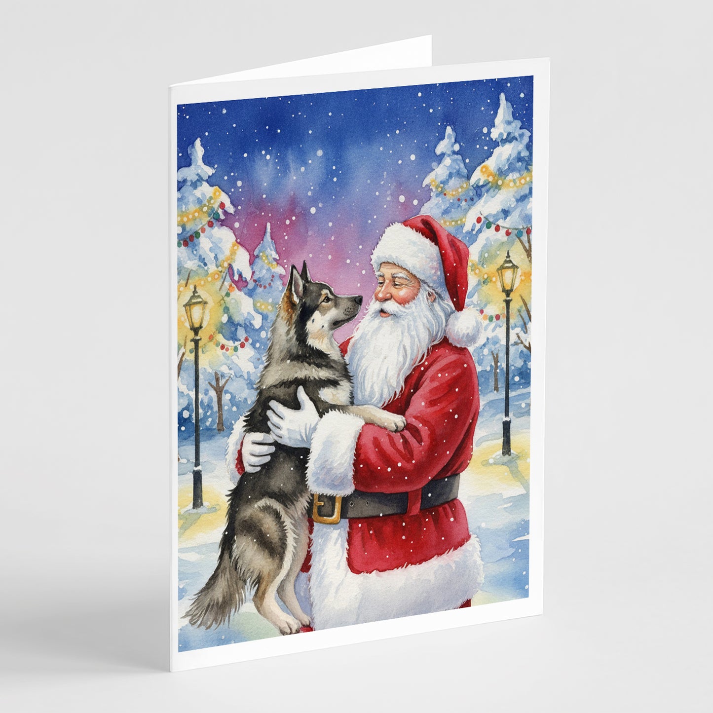 Buy this Norwegian Elkhound with Santa Claus Greeting Cards Pack of 8
