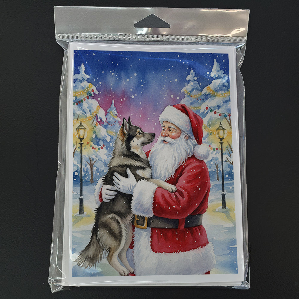Norwegian Elkhound with Santa Claus Greeting Cards Pack of 8
