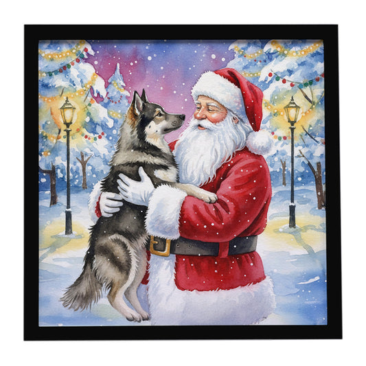 Buy this Norwegian Elkhound with Santa Claus Framed Metal Print