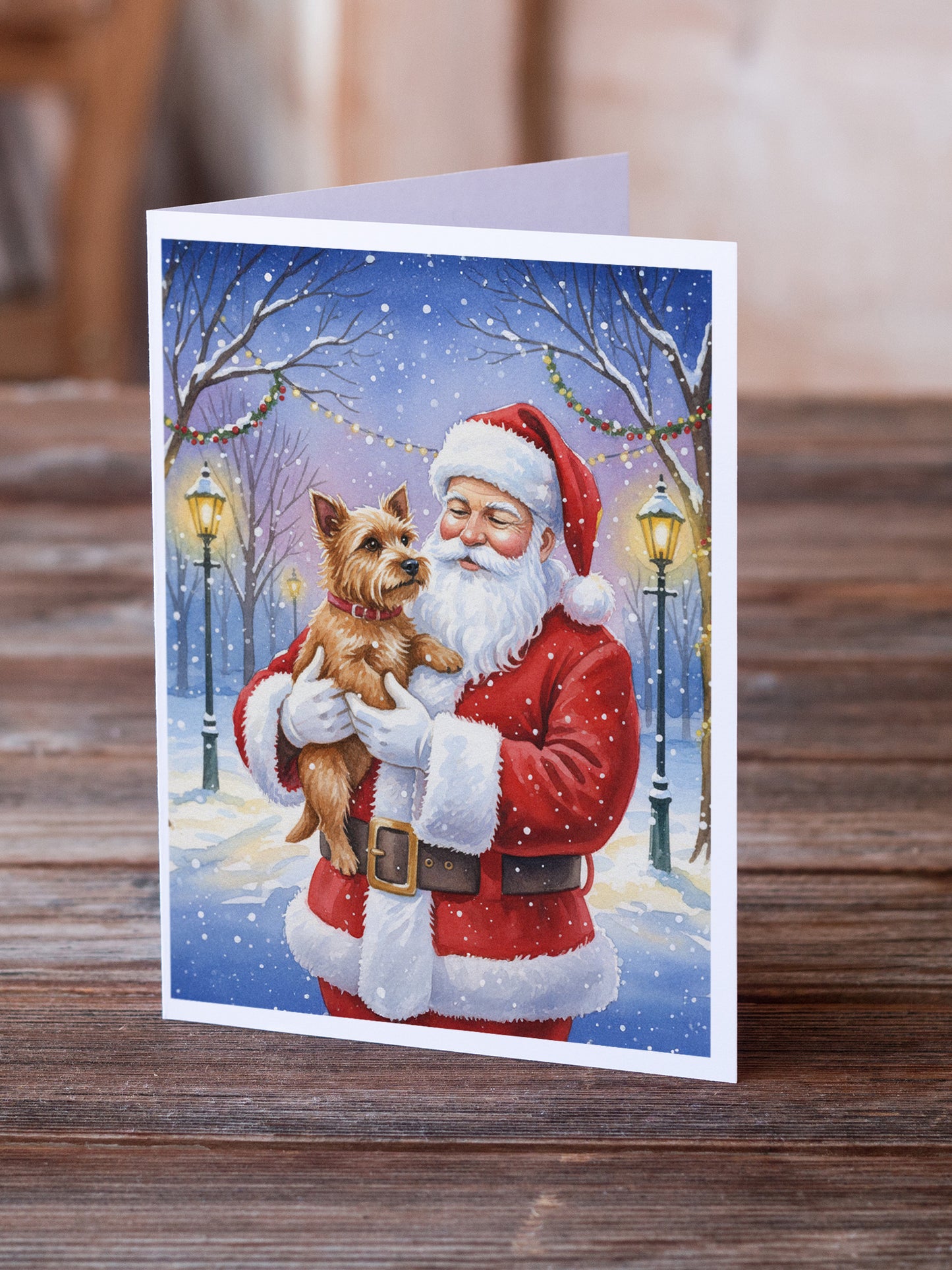 Norwich Terrier with Santa Claus Greeting Cards Pack of 8
