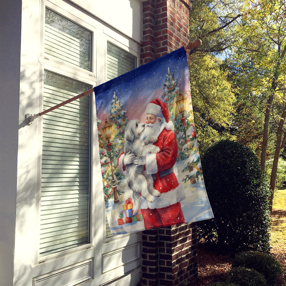 Old English Sheepdog with Santa Claus House Flag
