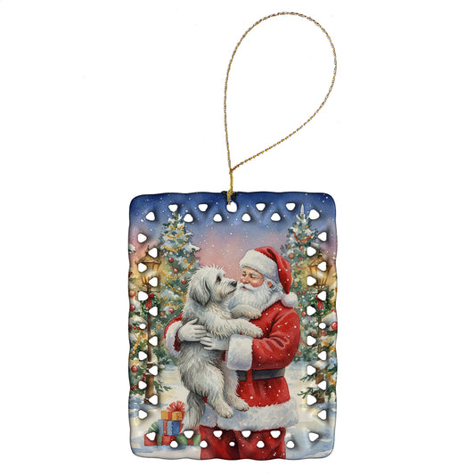 Buy this Old English Sheepdog with Santa Claus Porcelain Ornament