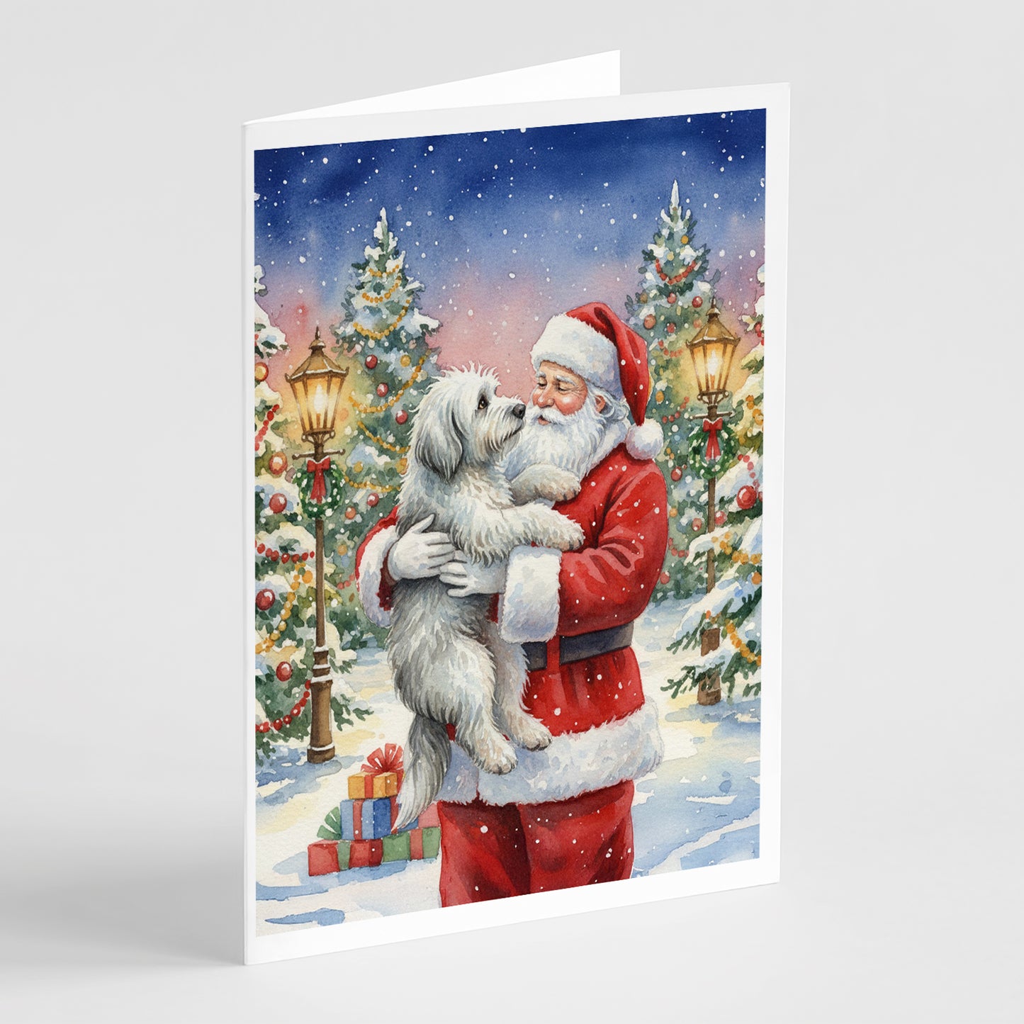 Buy this Old English Sheepdog with Santa Claus Greeting Cards Pack of 8