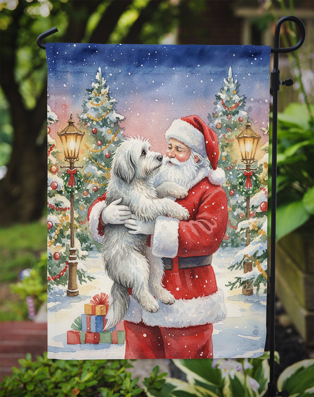 Old English Sheepdog with Santa Claus Garden Flag