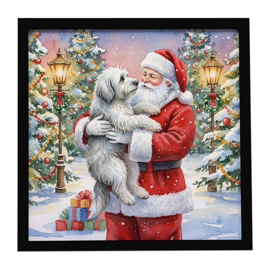 Buy this Old English Sheepdog with Santa Claus Framed Metal Print