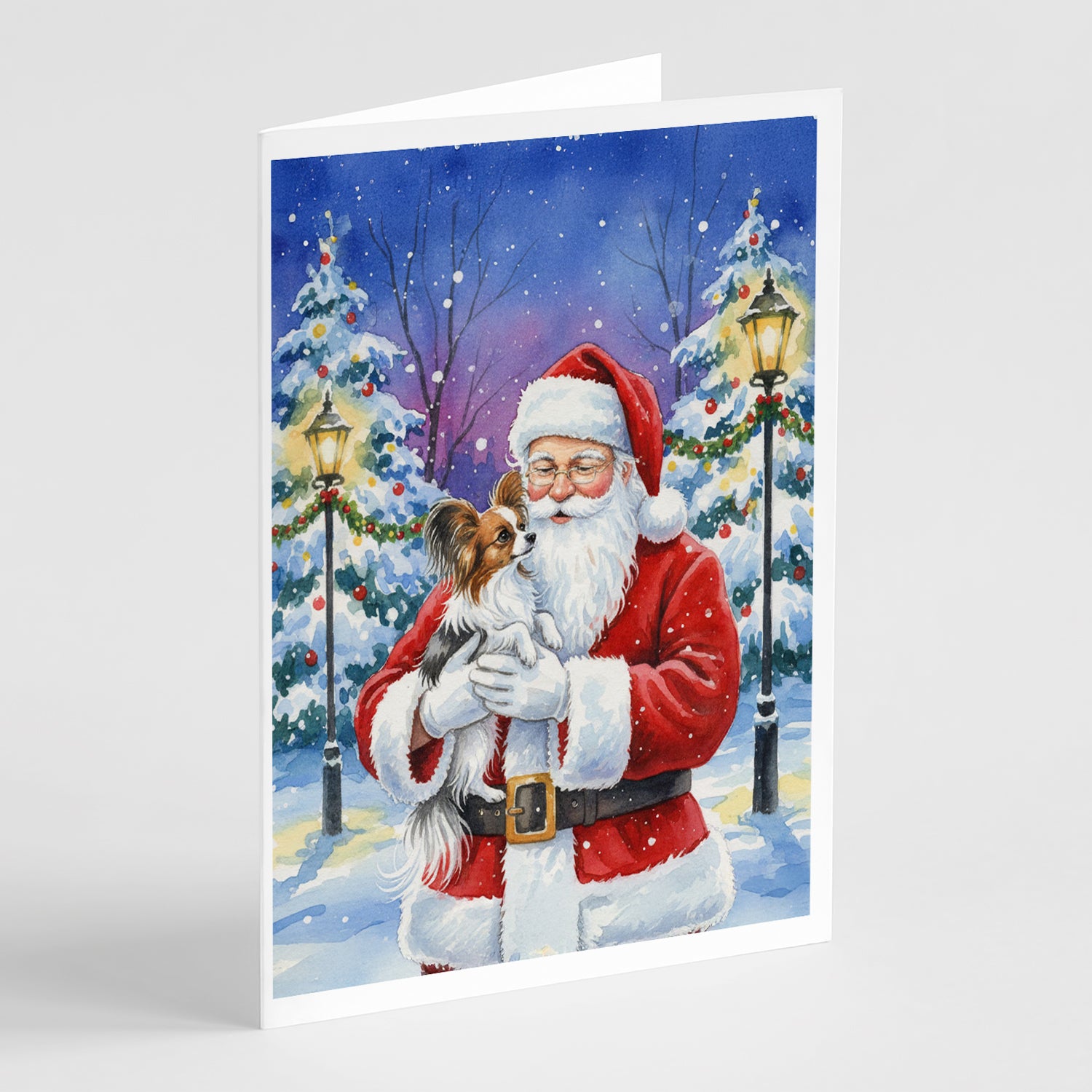 Buy this Papillon with Santa Claus Greeting Cards Pack of 8