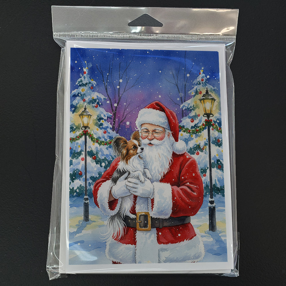 Papillon with Santa Claus Greeting Cards Pack of 8