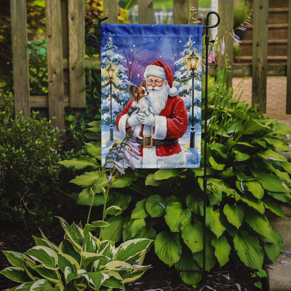 Papillon with Santa Claus Garden Flag
