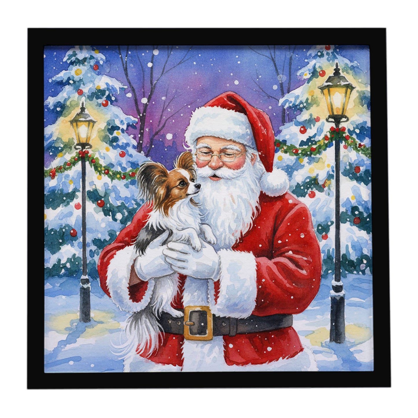 Buy this Papillon with Santa Claus Framed Metal Print