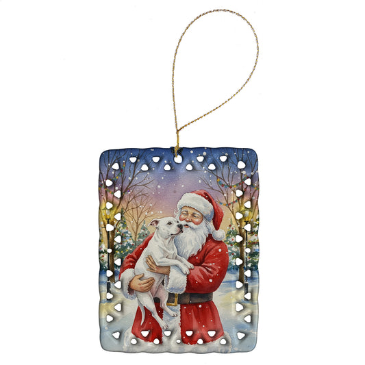 Buy this White Pit Bull Terrier with Santa Claus Porcelain Ornament