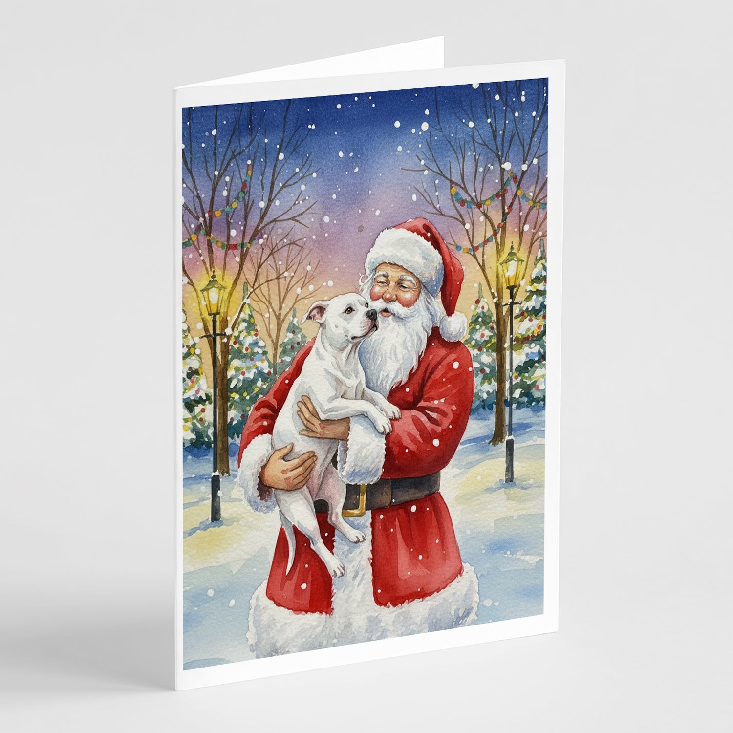 Buy this White Pit Bull Terrier with Santa Claus Greeting Cards Pack of 8
