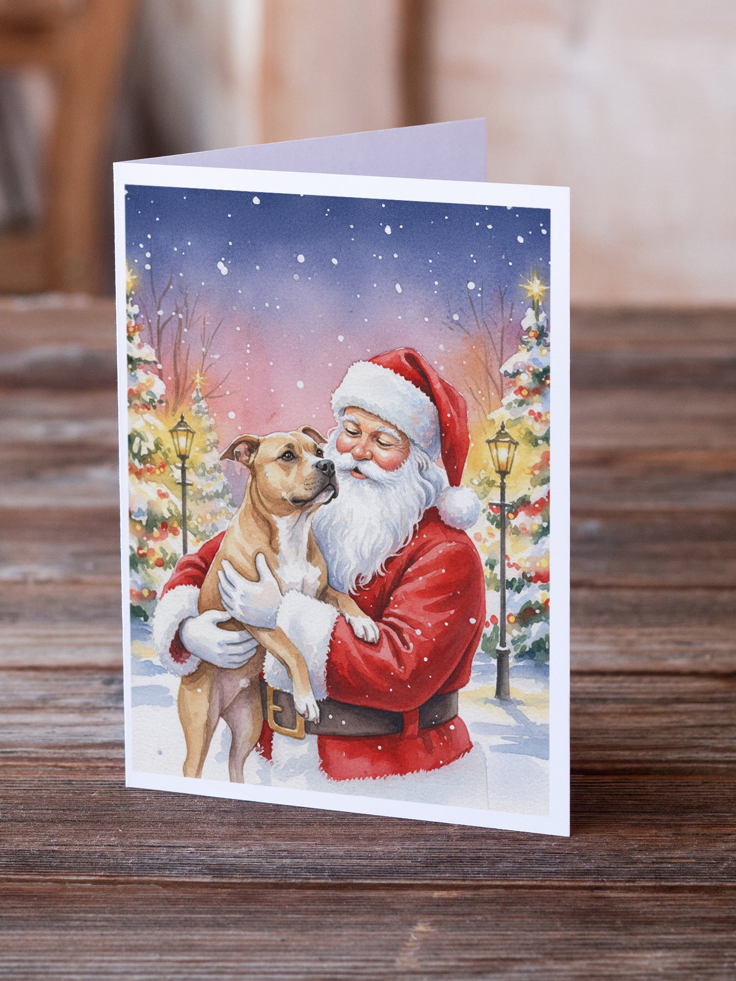 Pit Bull Terrier with Santa Claus Greeting Cards Pack of 8