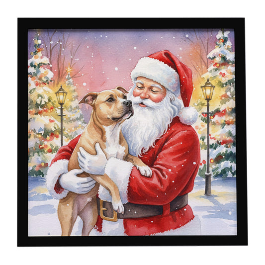 Buy this Pit Bull Terrier with Santa Claus Framed Metal Print