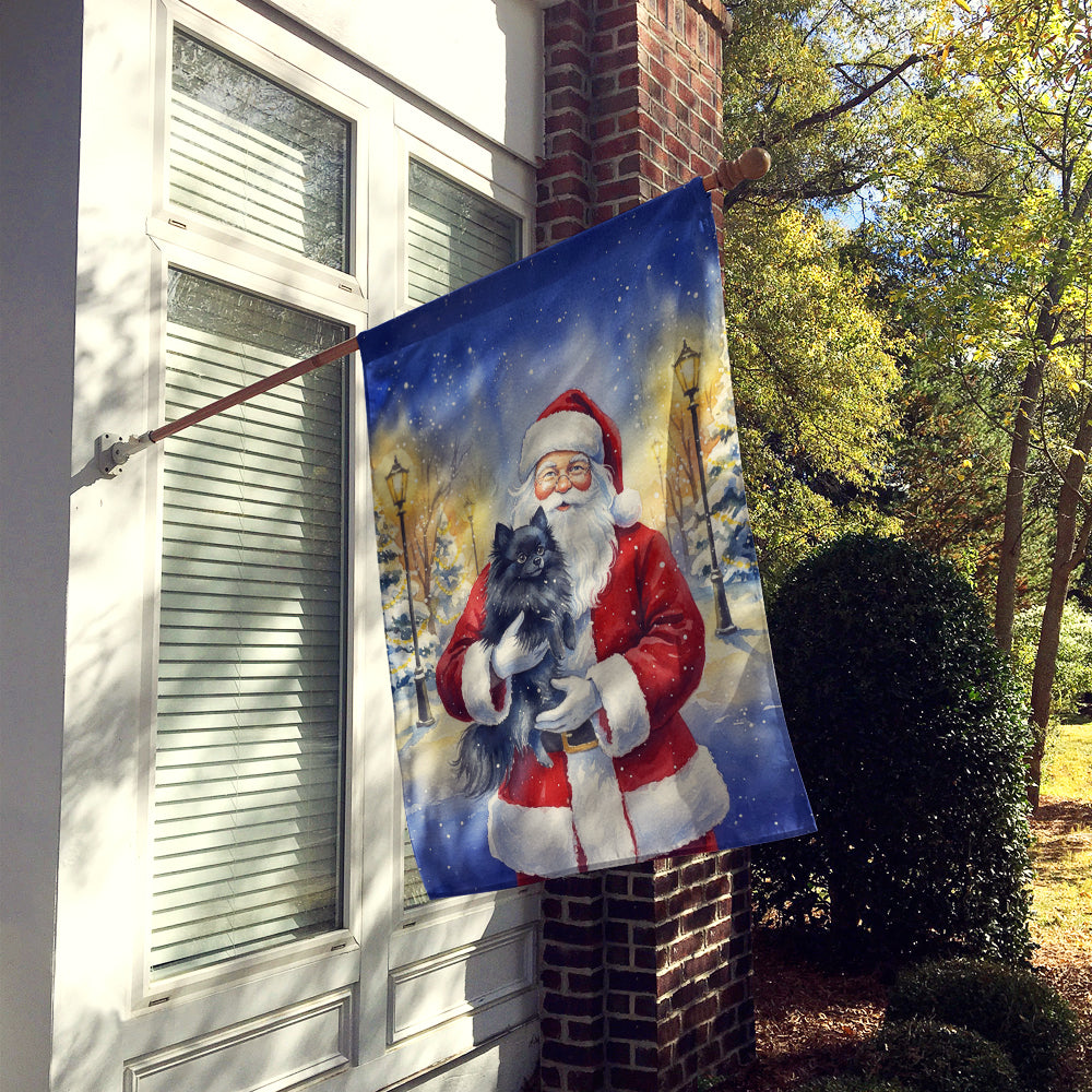 Black Pomeranian with Santa Claus House Flag