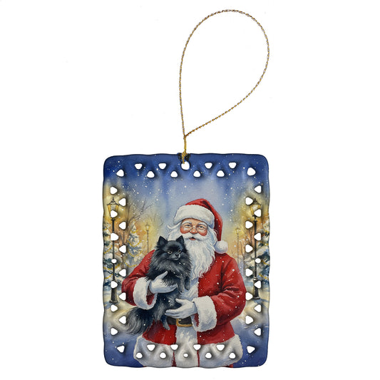 Buy this Black Pomeranian with Santa Claus Porcelain Ornament