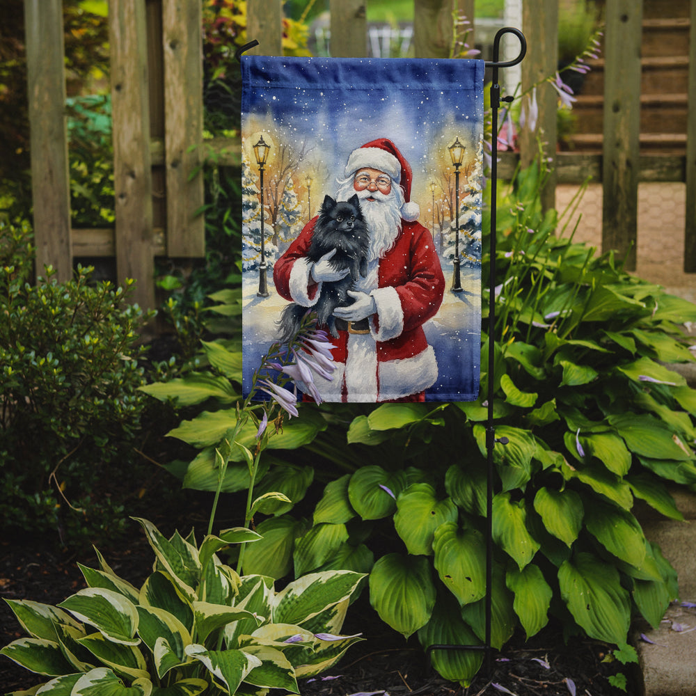Black Pomeranian with Santa Claus Garden Flag