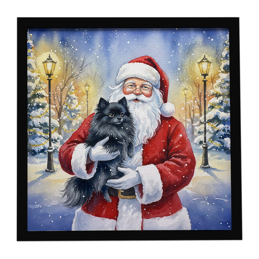 Buy this Black Pomeranian with Santa Claus Framed Metal Print