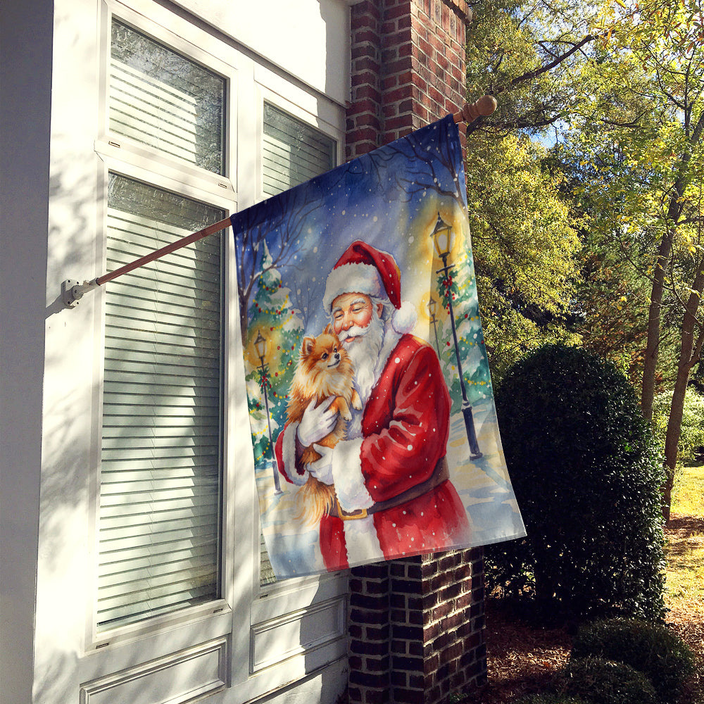 Pomeranian with Santa Claus House Flag