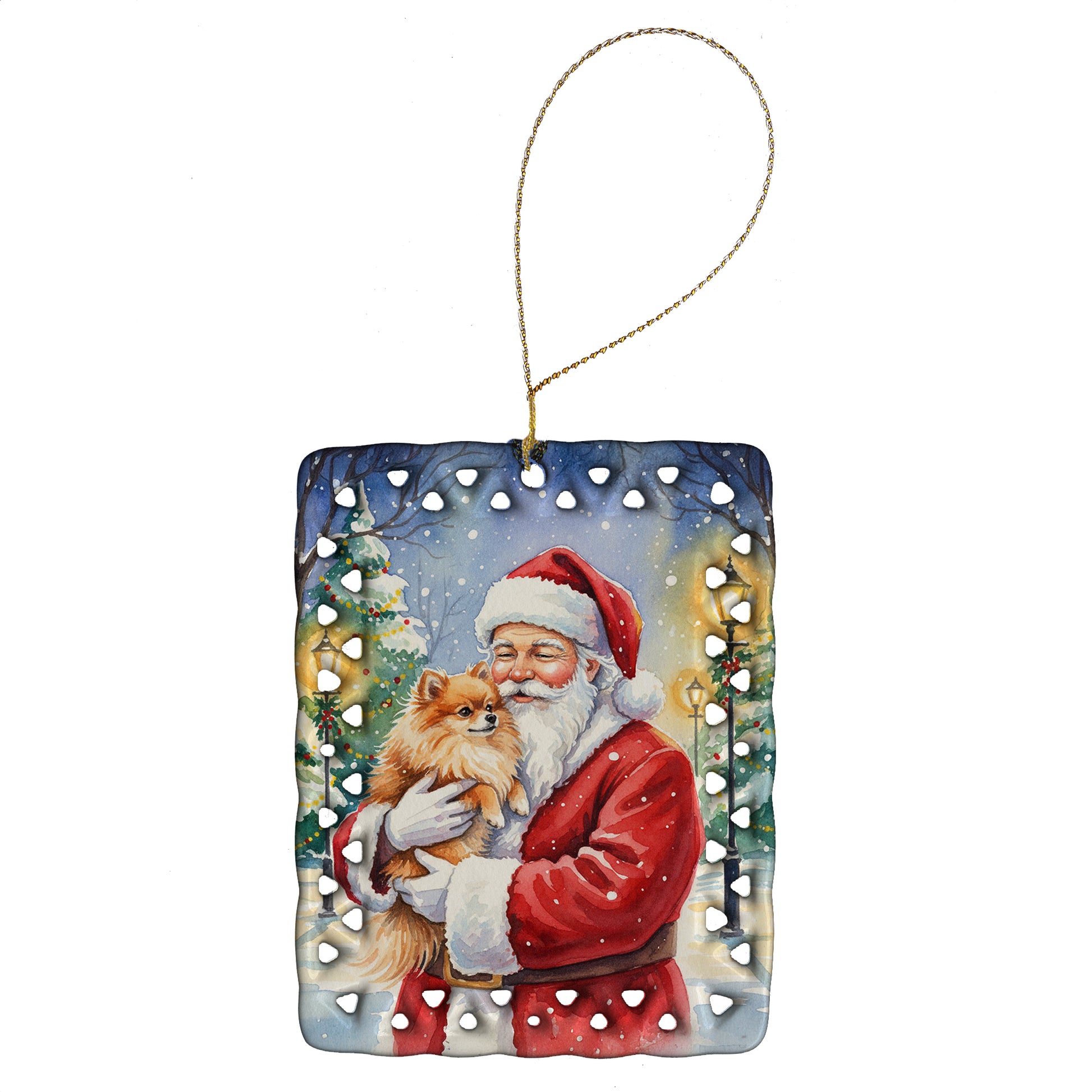 Buy this Pomeranian with Santa Claus Porcelain Ornament