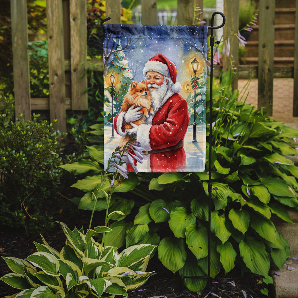 Pomeranian with Santa Claus Garden Flag